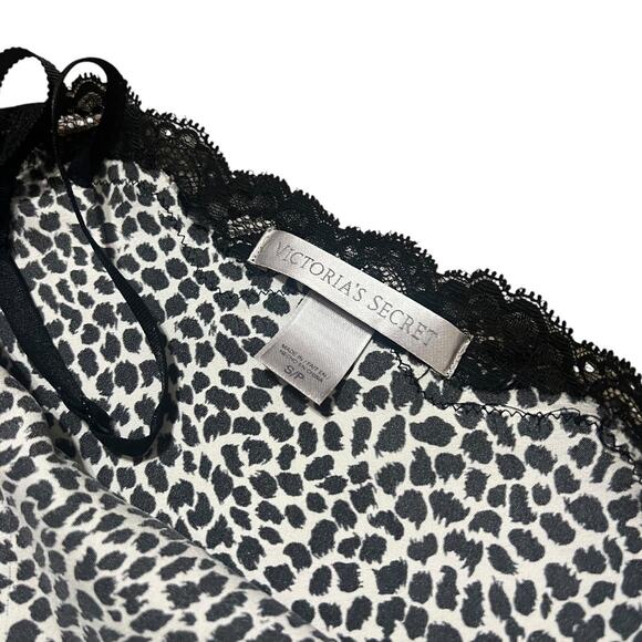 Victoria's Secret Y2K Black & Ivory Coquette Cheetah Print Lace Trim Y2K Chemise - Picture 7 of 8